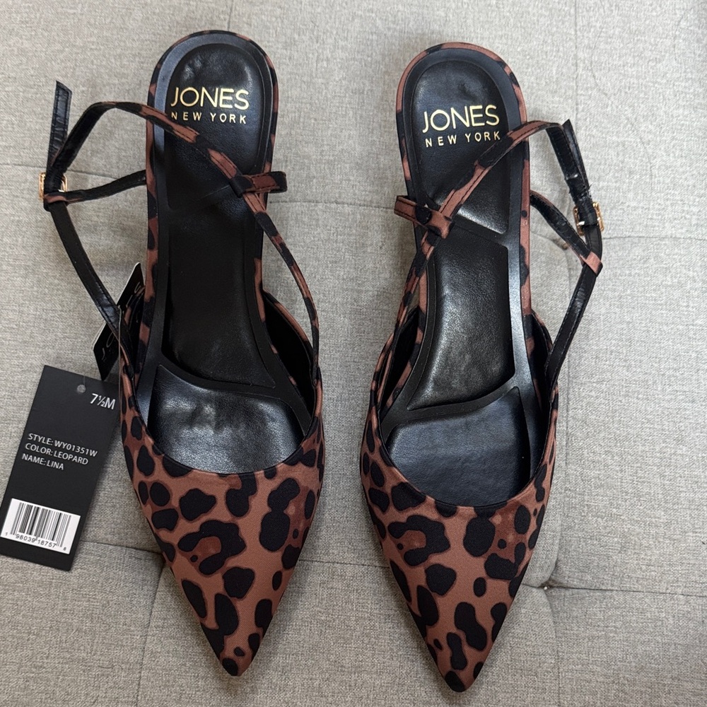 NWT Jones New York Leopard Print Pointed Slingback Pumps - Brown & Black
